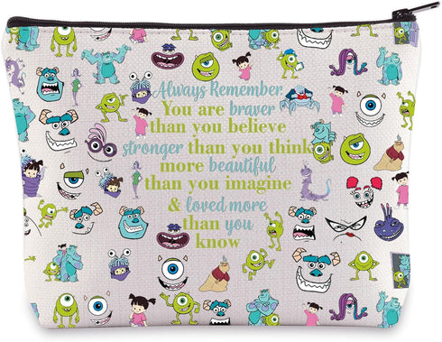 WZMPA Mike & Sully Cosmetic Bag Boo & Roz & Celia Fans Gift You Are Braver Stronger Beautiful Than You Know Monsters Makeup Zipper Pouch Bag Mike ...