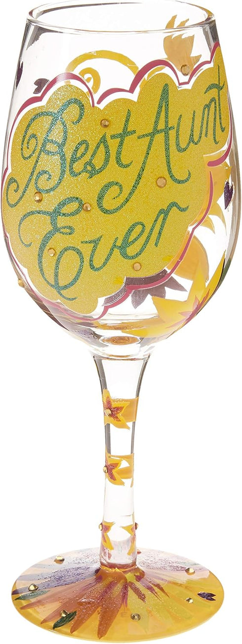 Lolita Best Aunt Ever Artisan Painted Wine Glass Gift...