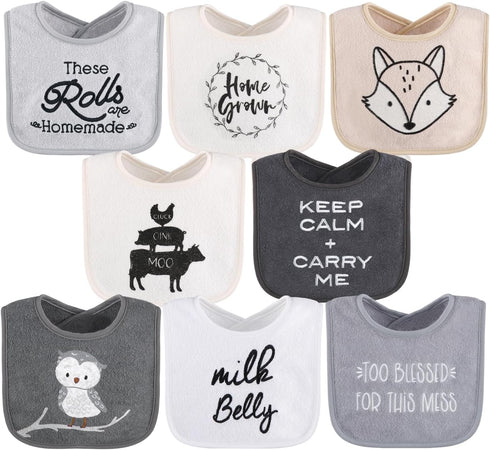 The Peanutshell Baby Boy or Girl Terry Bibs Set of 8-100% Cotton, Soft, Absorbent Baby Bibs for Boys and Girls, Unisex Toddler Set, Newborn & Infa...