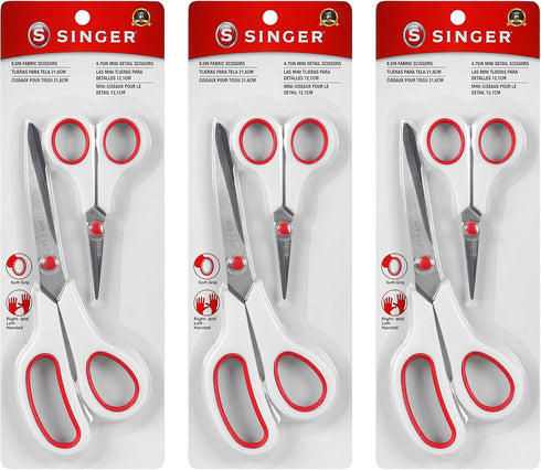 Singer Sewing and Craft Scissors, Red & White (3-Pack)...