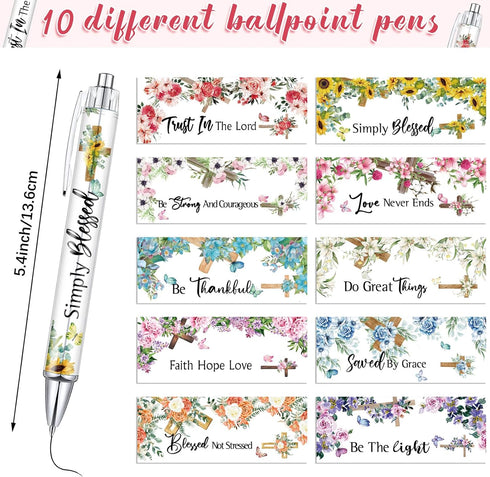 Tinlade 10 Pieces Christian Pens for Women Religious Ink Pens Inspirational Quotes Pens Bible Verse Ballpoint Pens Funny Office Pens Retractable I...