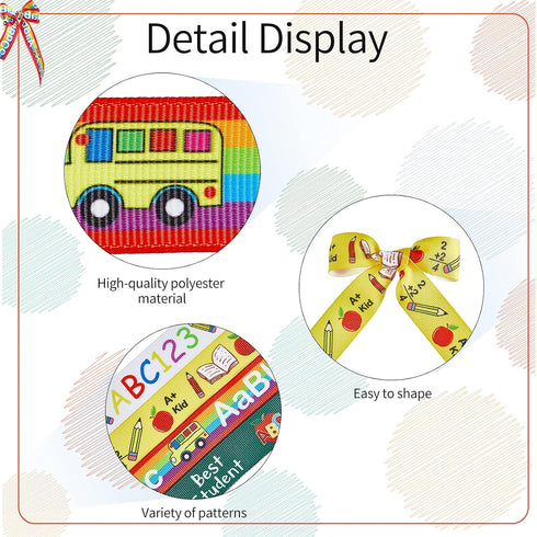 WILLBOND 4 Rolls 20 Yards Back to School Ribbon Apple Pattern ABC Pencil School Theme Ribbons for Wrapping Gift Fabric Wrapping Ribbon for Bow Wre...