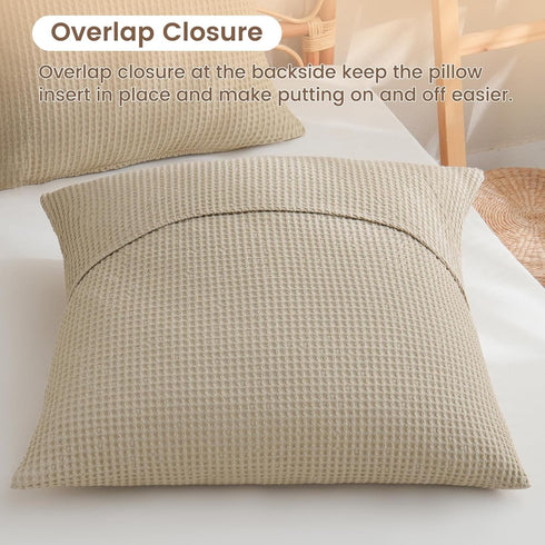 PHF 100% Cotton Waffle Weave Euro Shams 26" x 26", No Filling, 2 Pack Elegant Home Decorative Euro Throw Pillow Covers for Bed Couch Sofa, Khaki...