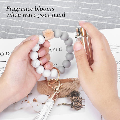 Weixiltc Keychain Wristlet for Women, Silicone Bead Bracelet Key Ring Girl, Key Chain Holder for Car Keys with Leather Tassel...
