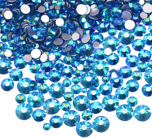 AD Beads 1440 Pieces Mixed Size No Hotfix Glue on Quality Glass Flatback Rhinestones Round Crystal Gems (36 Blue AB)...