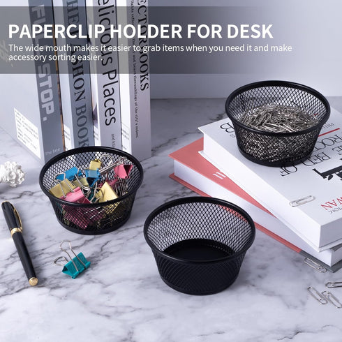 SLSON 6Pack Paper Clip Holder Wire Mesh Paperclip Dish Holders Desktop Round Paper Clip Dispenser for Desk Office Organizer Accessories,Black...