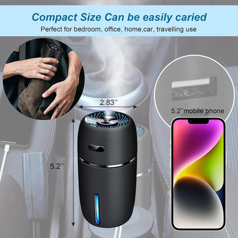Mini USB Car Humidifier, 200ml Ultrasonic Cool Mist Humidifier with 7 Colors Light Changing, Adjustable Mist Mode,Auto Shut-Off, Super Quiet Opera...