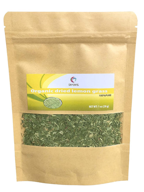 Organic dried lemon grass cut 1 oz (28 g) with stand up resealable pouch....