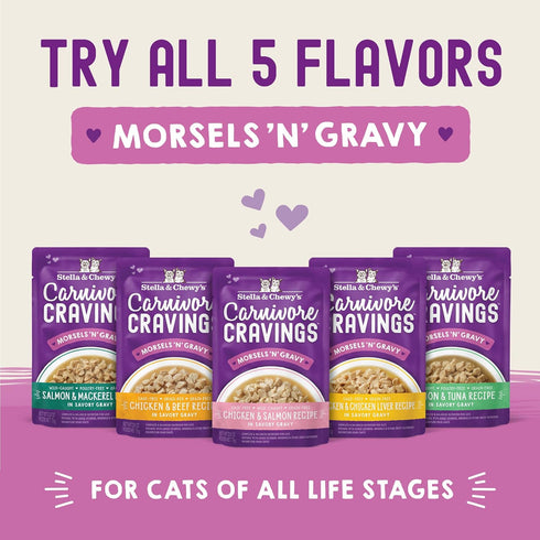 Stella & Chewy’s Carnivore Cravings Morsels & Gravy Chicken & Beef Recipe Wet Cat Food Pouches – (2.8 Ounce Pouch, Case of 12)...