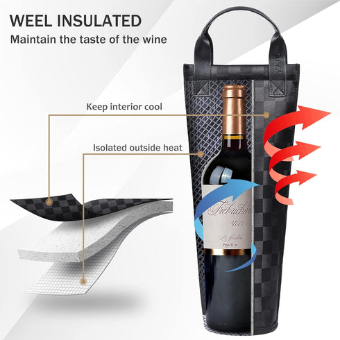 Tirrinia Insulated Wine Tote Carrier, Portable Single Wine Bottle Cooler Bag for Picnic Beach Party Travel -Good Gifts for Wedding Housewarming Wi...