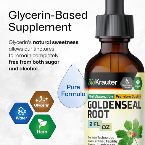 Goldenseal Root Supplement Drops - Organic Goldenseal Tincture - Vegan, Alcohol & Sugar Free Liquid Extract - 2 Fl.Oz....