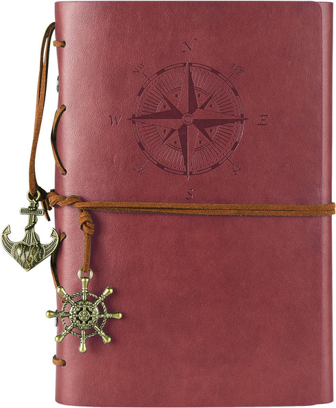 MALEDEN Leather Journal Refillable, Premium Spiral Notebook Classic Binder Vintage Embossed Travelers Journal with Blank Paper and Retro Pendants ...