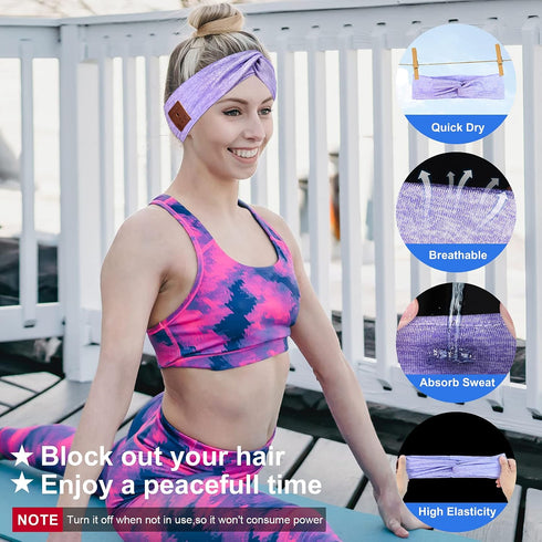 Bluetooth Headband for Women, HD Speakers Bluetooth 5.0 Wireless Headband Headphones, Fashion Grey Head Band with Knotted/Twist Design for Yoga, W...