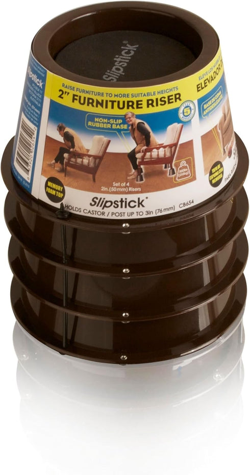 Slipstick CB654 2 Inch Lift Furniture Risers / Bed Risers, Adds 2" Height to Heavy Furniture or Beds (Set of 4) Supports 2,000 lbs,Chocolate/Dark ...