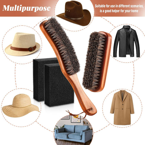 4 Pcs Horsehair Felt Hat Brush Kit with Cleaning Sponge Cowboy Clean Hat Wood Fedora Hat Cleaning Set Baseball Cap Lint Brush Remove Dust for Hair...