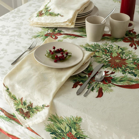 Benson Mills Christmas Ribbons Engineered Printed Fabric Table Cloth, Winter, Holiday and Christmas Tablecloth (60" X 84" Rectangular, Xmas Ribbon...