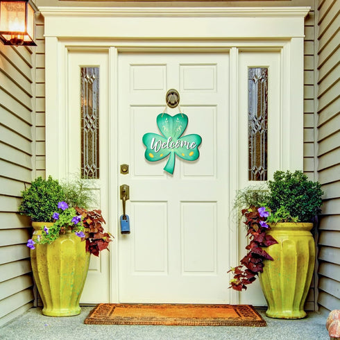 Jetec 12 x 11.5 Inch St. Patrick's Wall Pediments Wooden Irish Hanging Welcome Board Shamrock Plaques with Rope for St Patrick's Decor Window Home...