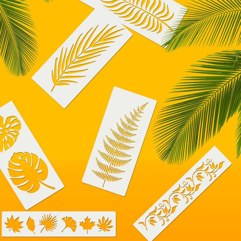 11Pieces Large Leaf Stencil 14” x 5.85”, Palm Fern Leaf Stencils for Painting on Walls Nature Tropical Plant Leaves Paint Stencils for Furniture C...