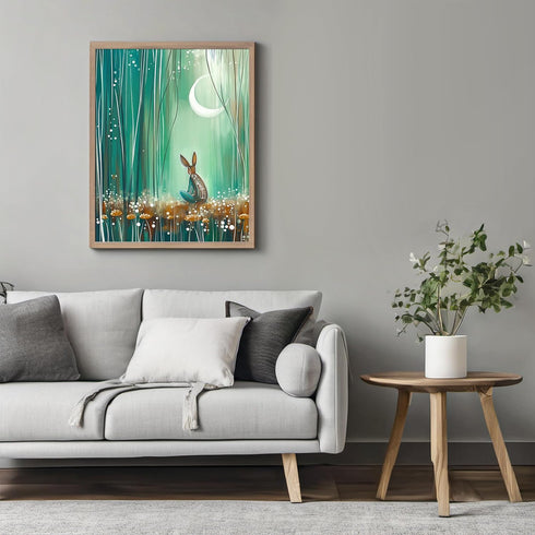 Posterizer 1 pcs-whimsical surreal forest scene with little bunny in moonlight 3-Fantasy & Fiction Art-Art for Animal Lovers-Gift for Daughter, So...