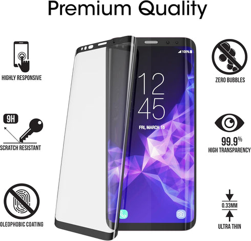 amFilm Glass Screen Protector for Samsung Galaxy S9 Plus, 3D Curved Tempered Glass, Dot Matrix with Easy Installation Tray, Case Friendly (Black)...