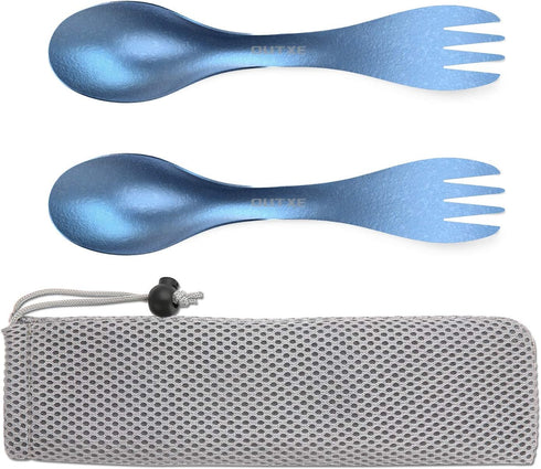 OUTXE 2-Pack Titanium Ultra Lightweight Camping Utensil, Eco-Friendly Spork for Backpacking, Hiking, Outdoors Ice-Crystal Blue....