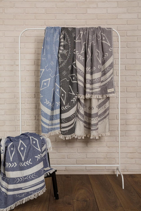 Bersuse 100% Cotton Kona Turkish Towel Beach Towel Bath Towel Dual Layer Peshtemal Beach Blanket Beach Essentials - 37x70 Inches, Dark Blue...