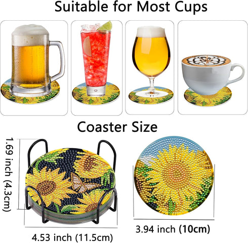 8 Pcs Diamond Painting Coasters, Sunflower Diamond Painting Coasters for Adults DIY Diamond Art Coasters for Drinks Painting Kits Supplies...