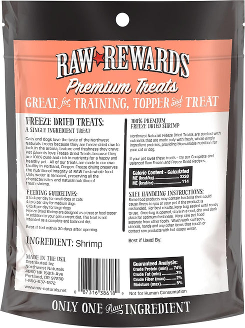 Northwest Naturals Raw Rewards Freeze-Dried Shrimp Treats for Dogs and Cats - Bite-Sized Pieces - Healthy, 1 Ingredient, Human Grade Pet Food, All...
