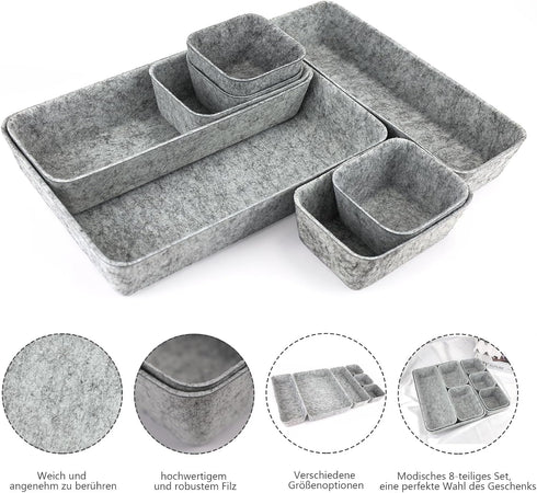 Drawer Organizer 8 Pieces Felt Storage Bins for Office Desk Accessories and Cosmetic Desk Organizer and Dividers with 4 Sizes for Dressing Table B...