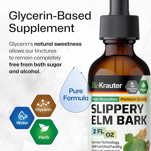 BIO KRAUTER Slippery Elm Bark Drops - Ulmus Rubra Slippery Elm Liquid - Respiratory & Digestive Health - Vegan, Alcohol & Sugar Free Extract - 2 F...