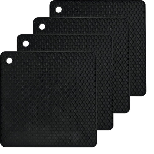 Silicone Trivets Mats Set, Silicone Hot Pads Pot Mat for Countertop, Trivet Pads Heat Resistant, Table Placemats, Square Small Drying Mats, 4 Pack...
