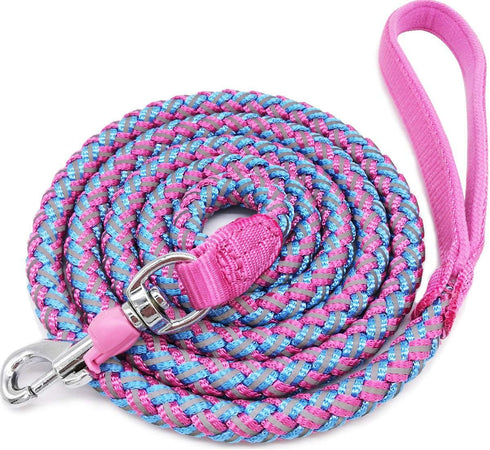 2FT 3FT 4FT 6FT 10FT Reflective Dog Leash- Strong Nylon Rope Braided Dog Training Leash for Extra Large Medium Dogs Walking Leads (Pink 6 Foot 3/4...