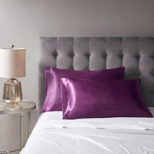 Purple Satin Pillowcase Queen Set of 2 | Pillow Cases for Hair and Skin | 20 x 30 Inch–Slip Silky Comfort with Envelope Closure...