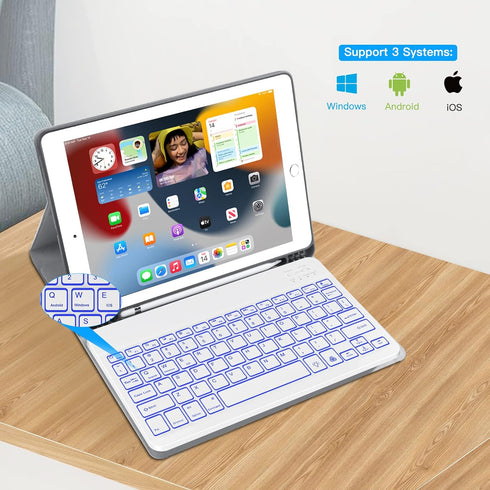 XIWMIX Ultra-Slim Wireless Bluetooth Keyboard - 7 Colors Backlit Universal Rechargeable Keyboard Compatible with iPad Pro/iPad Air/iPad 9.7/iPad 1...