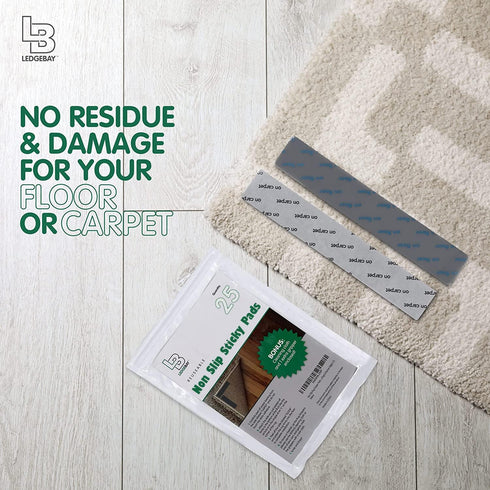Ledgebay Rug Pad Grippers for Area Rugs Pack of 25 Reusable, No Skid, Washable, Anti-Slip Pads, Rug Gripper for Hardwood Floors and Tile with Doub...