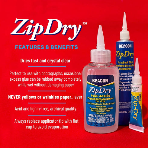 BEACON Zip Dry Fast-Drying Paper Art Glue - Archival Quality, Acid & Lignin Free, Wrinkle-Resistant Adhesive, 2-Ounce...