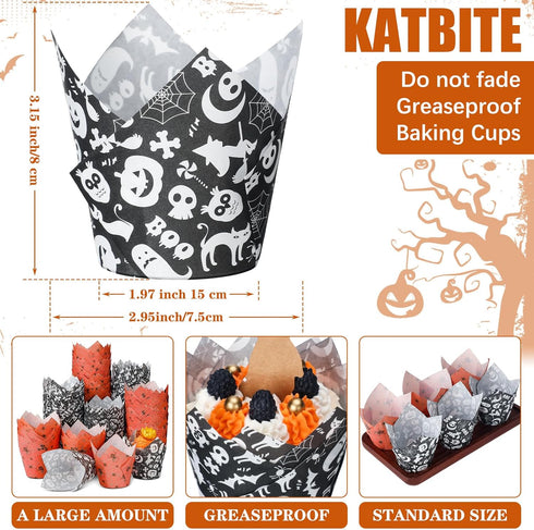400pcs Halloween Tulip Cupcake Wrappers Liners for Halloween Baking Cups Muffin Liners for Bridal Showers Baby Showers Parties Halloween Party Fes...