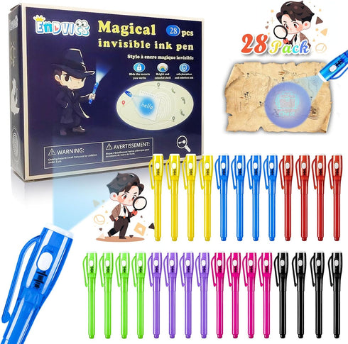 Invisible Ink Pen,28 PCS Upgraded Spy Invisible Ink Pen with UV Light Magic Marker for Secret Message Escape Room and Kids Christmas Goodies Bags ...