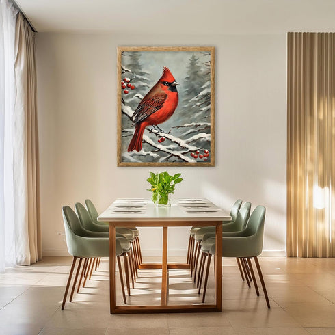 Posterizer 1 pcs-little bird in snowy winter scene-oil painting style -4-Art for Animal Lovers-Landscape & Nature Art-Decor for Home & Office- unf...