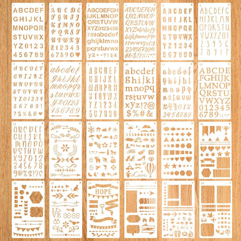24pcs Calligraphy Stencil Kit, Various Shapes Letters Numbers Patterns Common Symbols Graphics Templates Reusable Painting Stencils for Wall Chalk...