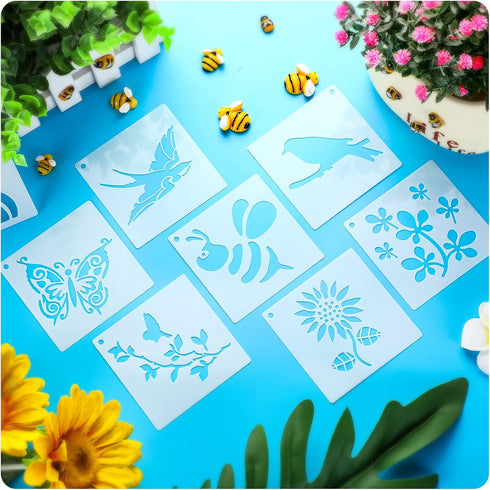 60 Pieces Stencils for Painting on Wood Small Reusable Stencil Flower Animal Deer Bear Butterfly Bird Bee Mountain Themed DIY Craft Template Paint...