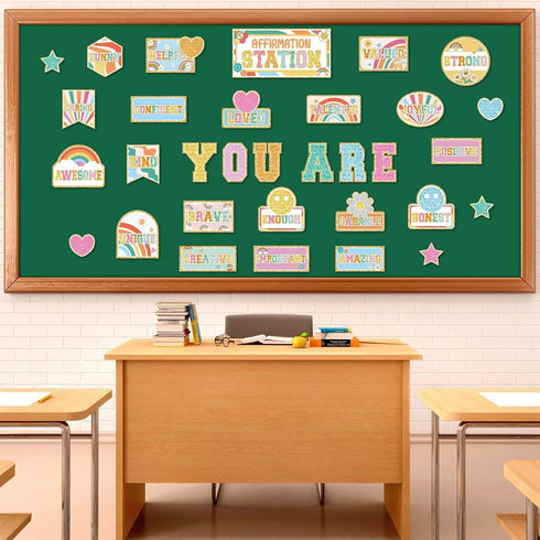 Hippie Affirmation Station Bulletin Board Set Groovy Bulletin Board for Classroom Decor Rainbow Mental Health Posters Positive Affirmations Accent...