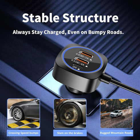 Car USB Charger Multi Port with 5.9FT Extension, QC3.0 76W Fast Charging Cigarette Lighter USB C Charger Adapter Multiple Ports for Mobile Phones ...
