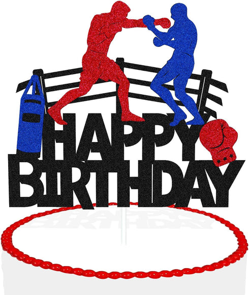 Boxing Cake Topper Bout Pugilist Infighter Beat Boxing Platform Punching Bag Glove Themed Men Kids Boy Girl Birthday Party Cake Decor Happy Bday E...