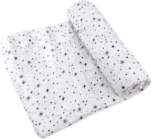 HonestBaby Organic Cotton Swaddle Blankets, Twinkle Star White/Navy, One Size...