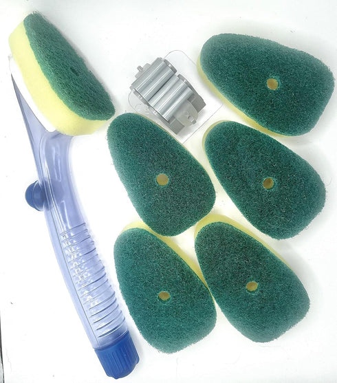 Dish Wand Soap Dispenser with 6 Refill Sponge Replacement Heads, Dish Brush Handle for Cleaning Dishes, Kitchen Dishwashing Sponge Brush, Bottle B...