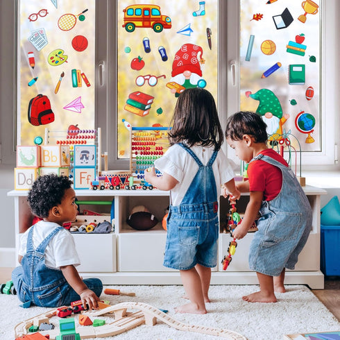 Naler Back to School Decorations Window Clings, 9 Sheets Glueless Window Clings for Classroom Static Double-Sided Window Clings Stickers for Welco...