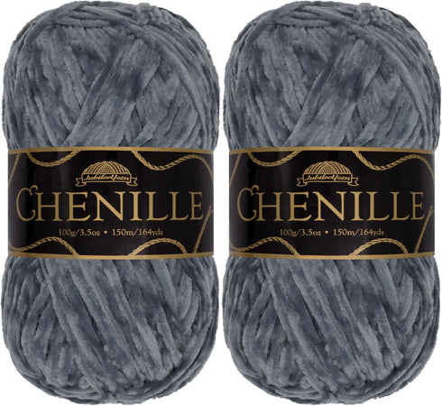 JubileeYarn Chenille Yarn - 100g/Skein Worsted Weight - Storm - Dark Grey - Smokey Mid Grey Velvet - 2 Skeins...
