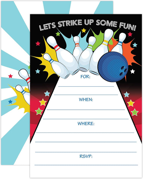 Your Main Event Prints Bowling Party Invitation - Bowling Party Invite - Boy Birthday Invitation - 20 Fill-In Bowling Party Invitations With White...
