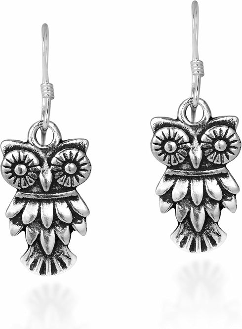 AeraVida Wide-Eyed Owl .925 Sterling Silver Necklace Earrings Jewelry Set...